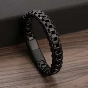 High Quality Magnetic Clasp Multi-Layer Braided Stainless Steel and Leather Bracelet for Men