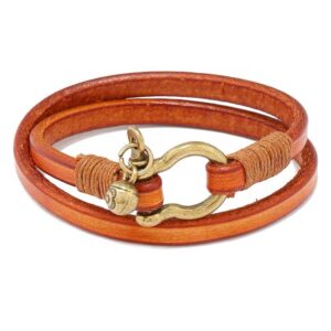 Handmade Vintage Leather Bracelet Cowhide Double Loop Bangle Horseshoe Buckle bracelet