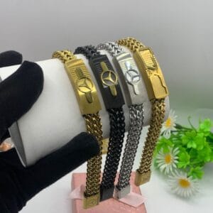 Luxury customized high quality double deck chain stainless steel waterproof plating bracelet for men (2)