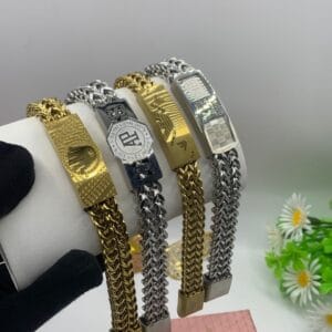 Luxury customized high quality double deck chain stainless steel waterproof plating bracelet for men